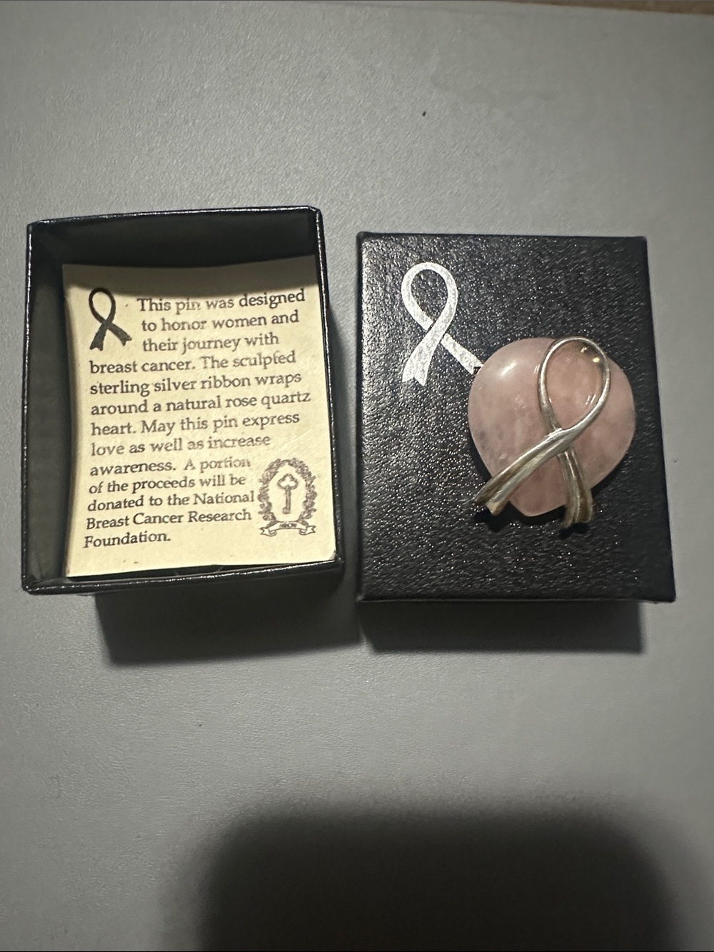 925 Breast Cancer Awareness Rose Quartz Ribbon Pin